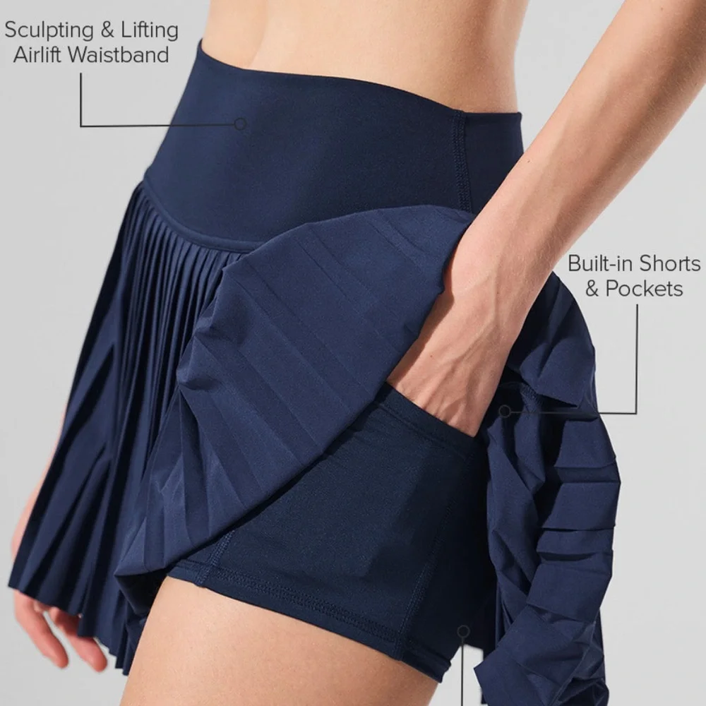 ALO Yoga Navy Pleated Mini Skirt